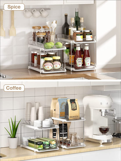 2-Pack Under Sink Organizers & Storage – Clear 2-Tier Sliding Cabinet Organizer Set for Kitchen & Bathroom