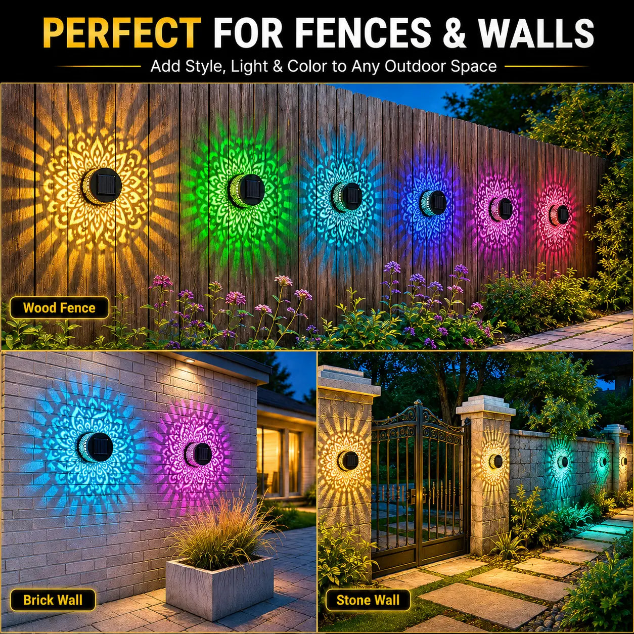 Solar Mandala Wall Lights with 7-Color Changing LED Glow