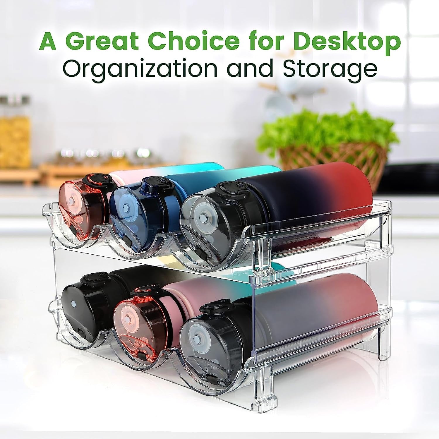 Stackable Water Bottle Organizer Rack for Cabinets & Countertops (2-Pack)