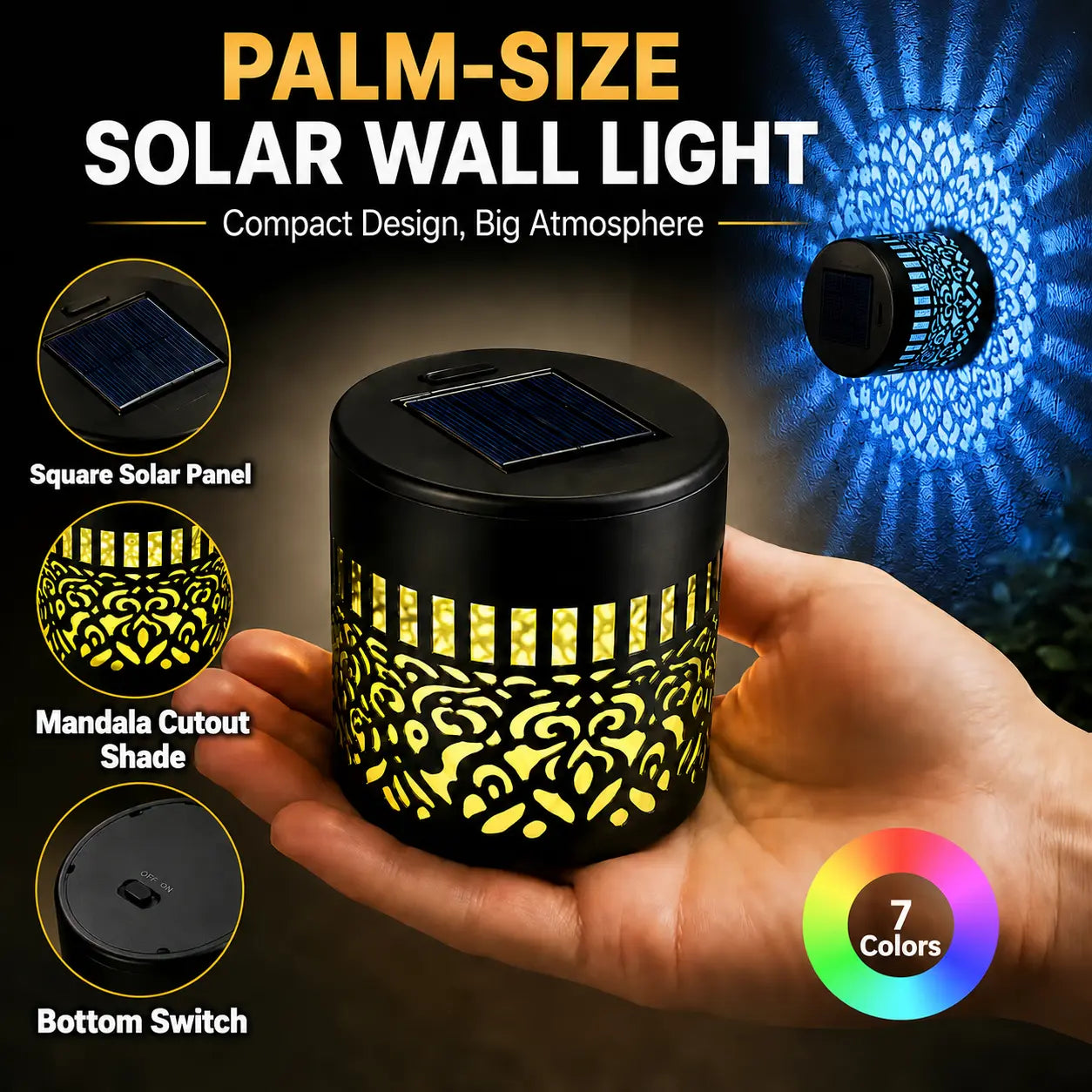Solar Mandala Wall Lights with 7-Color Changing LED Glow