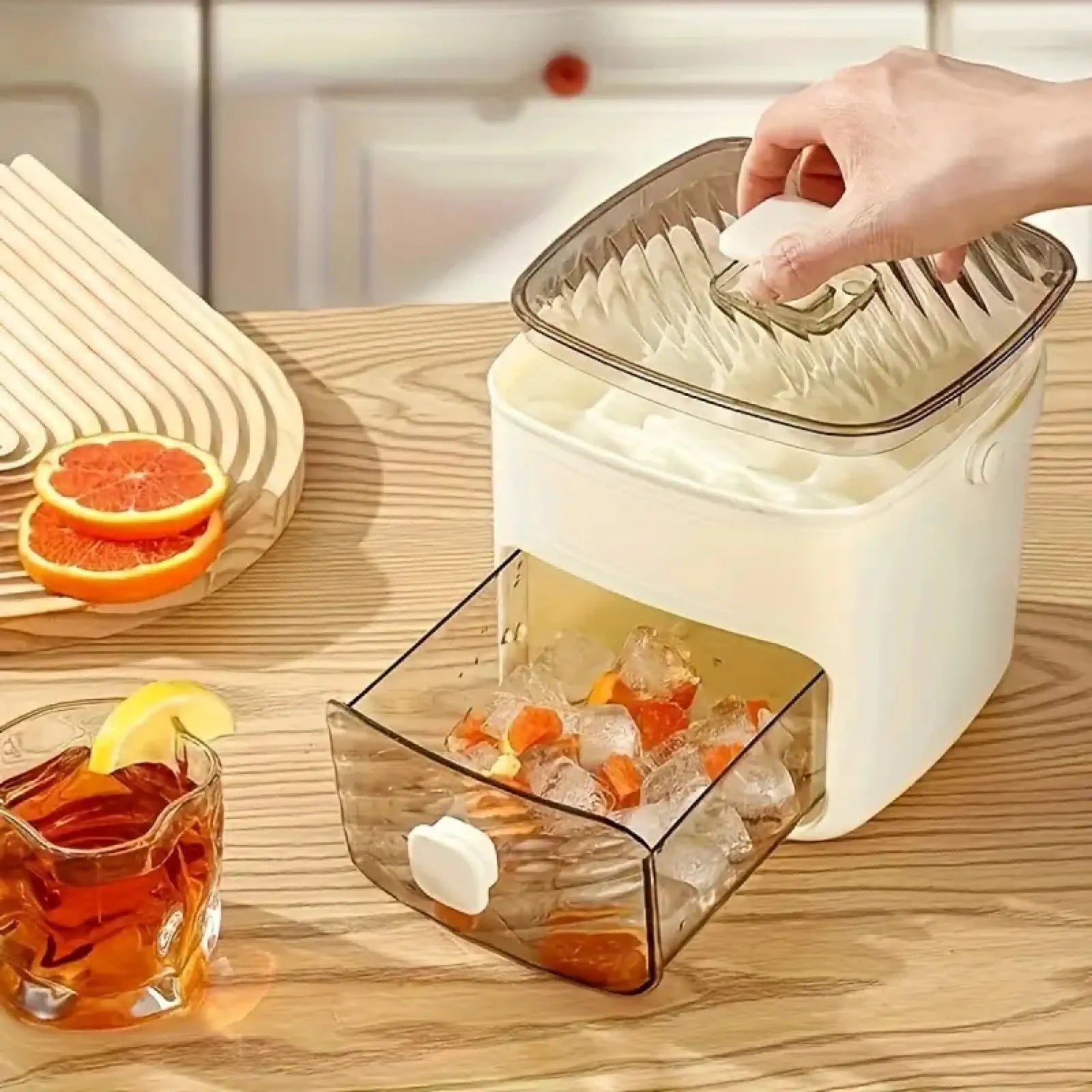 48-Compartment Ice Cube Tray with Easy-Press Lid & Storage Bin
