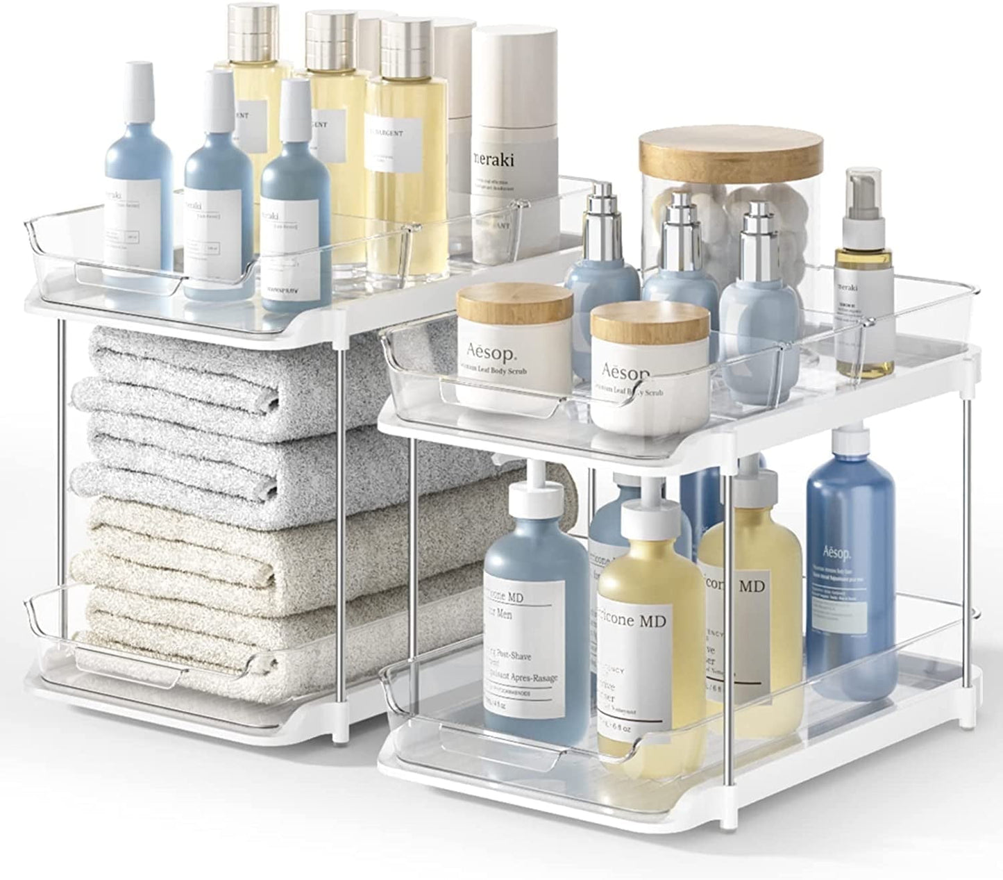 2-Pack Under Sink Organizers & Storage – Clear 2-Tier Sliding Cabinet Organizer Set for Kitchen & Bathroom