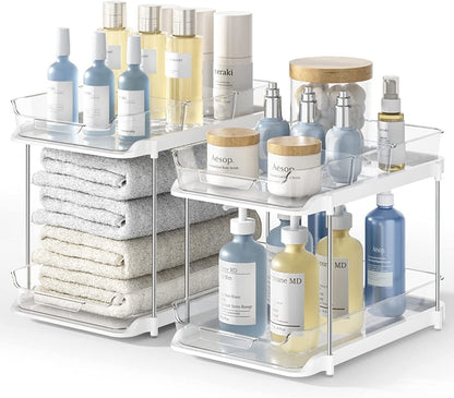 2-Pack Under Sink Organizers & Storage – Clear 2-Tier Sliding Cabinet Organizer Set for Kitchen & Bathroom