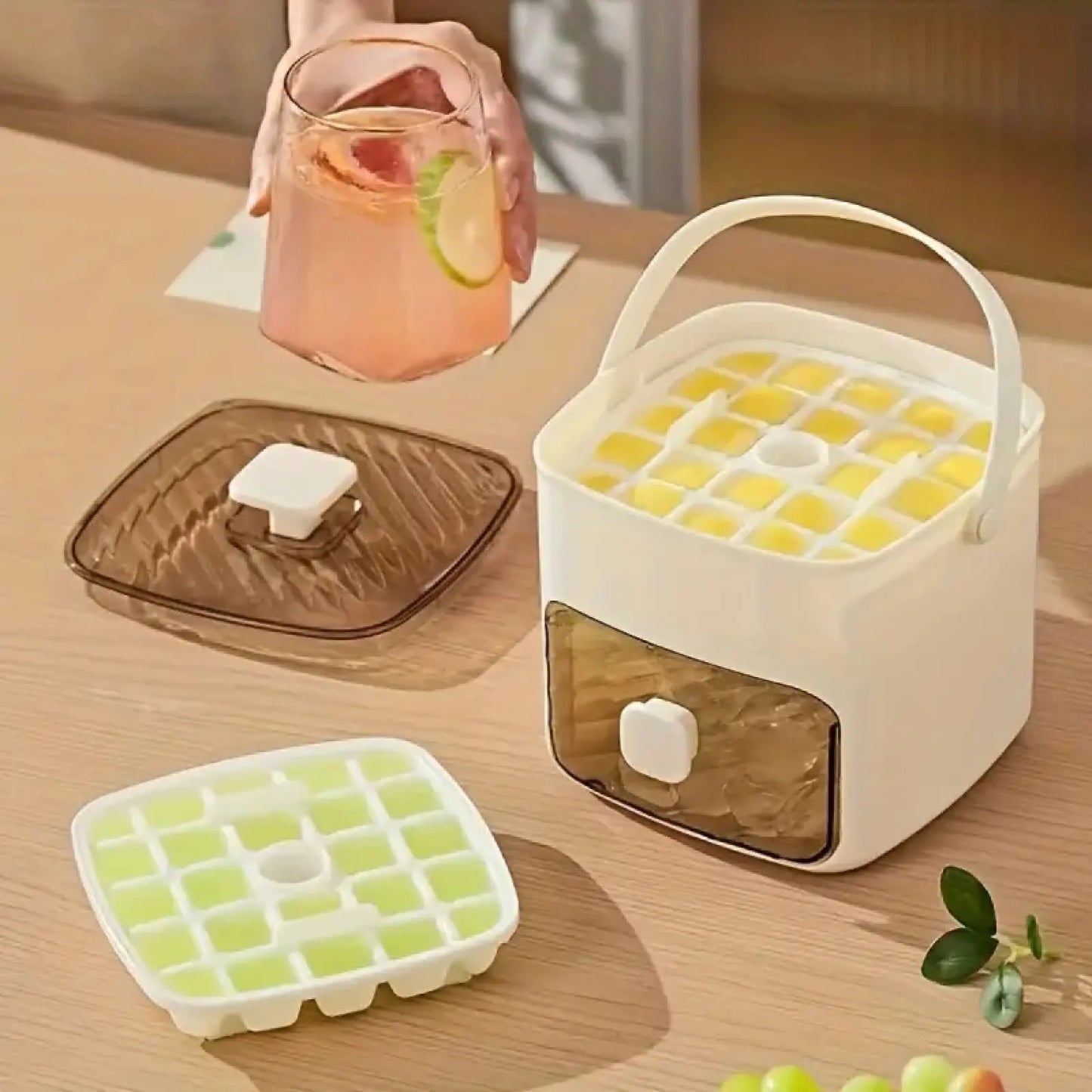 48-Compartment Ice Cube Tray with Easy-Press Lid & Storage Bin