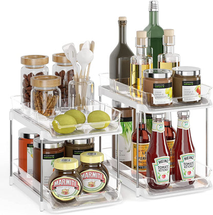 2-Pack Under Sink Organizers & Storage – Clear 2-Tier Sliding Cabinet Organizer Set for Kitchen & Bathroom