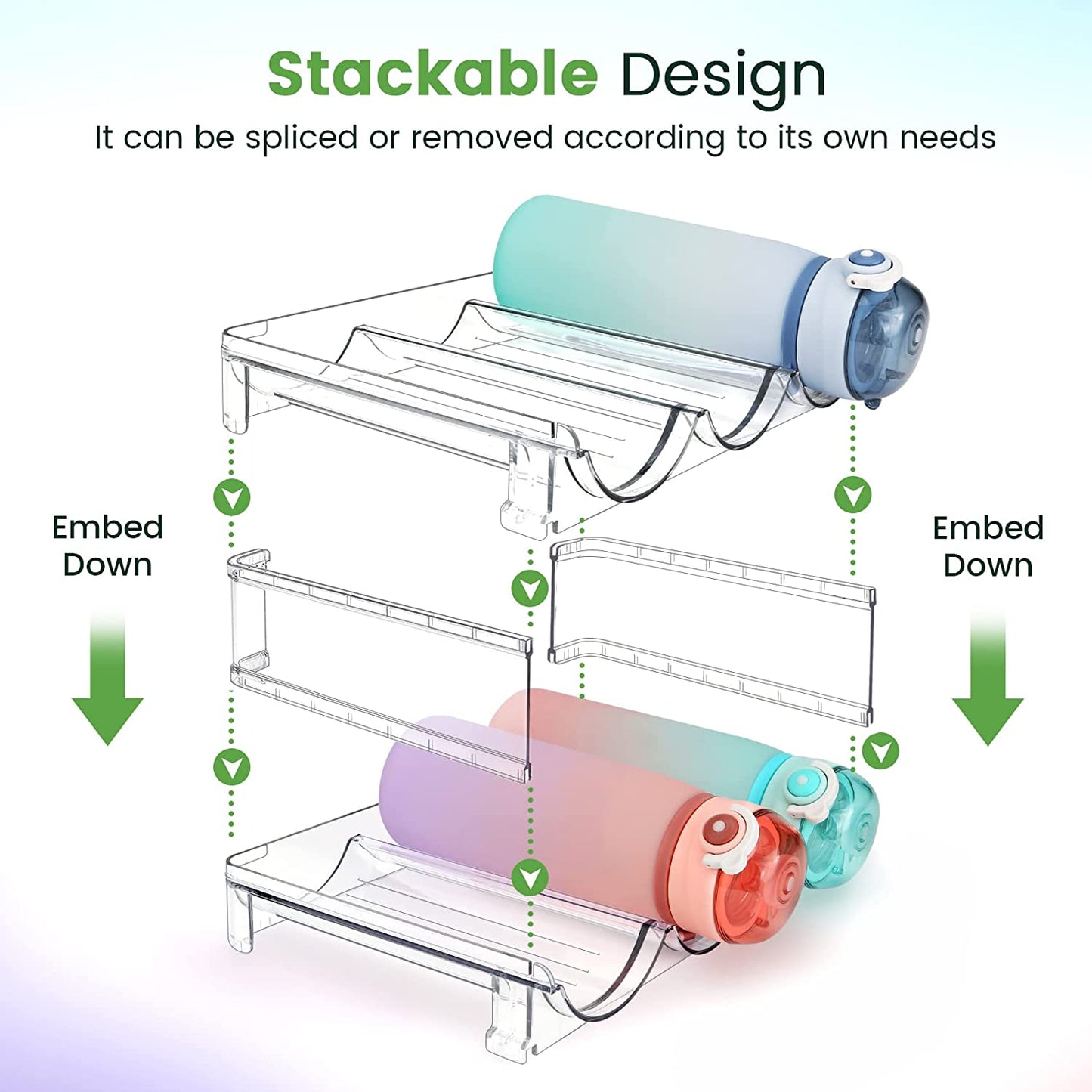 Stackable Water Bottle Organizer Rack for Cabinets & Countertops (2-Pack)
