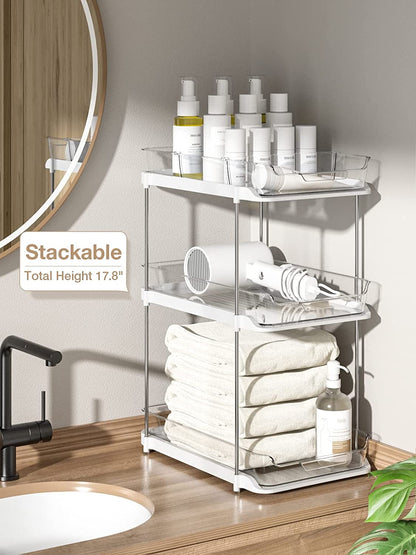 2-Pack Under Sink Organizers & Storage – Clear 2-Tier Sliding Cabinet Organizer Set for Kitchen & Bathroom